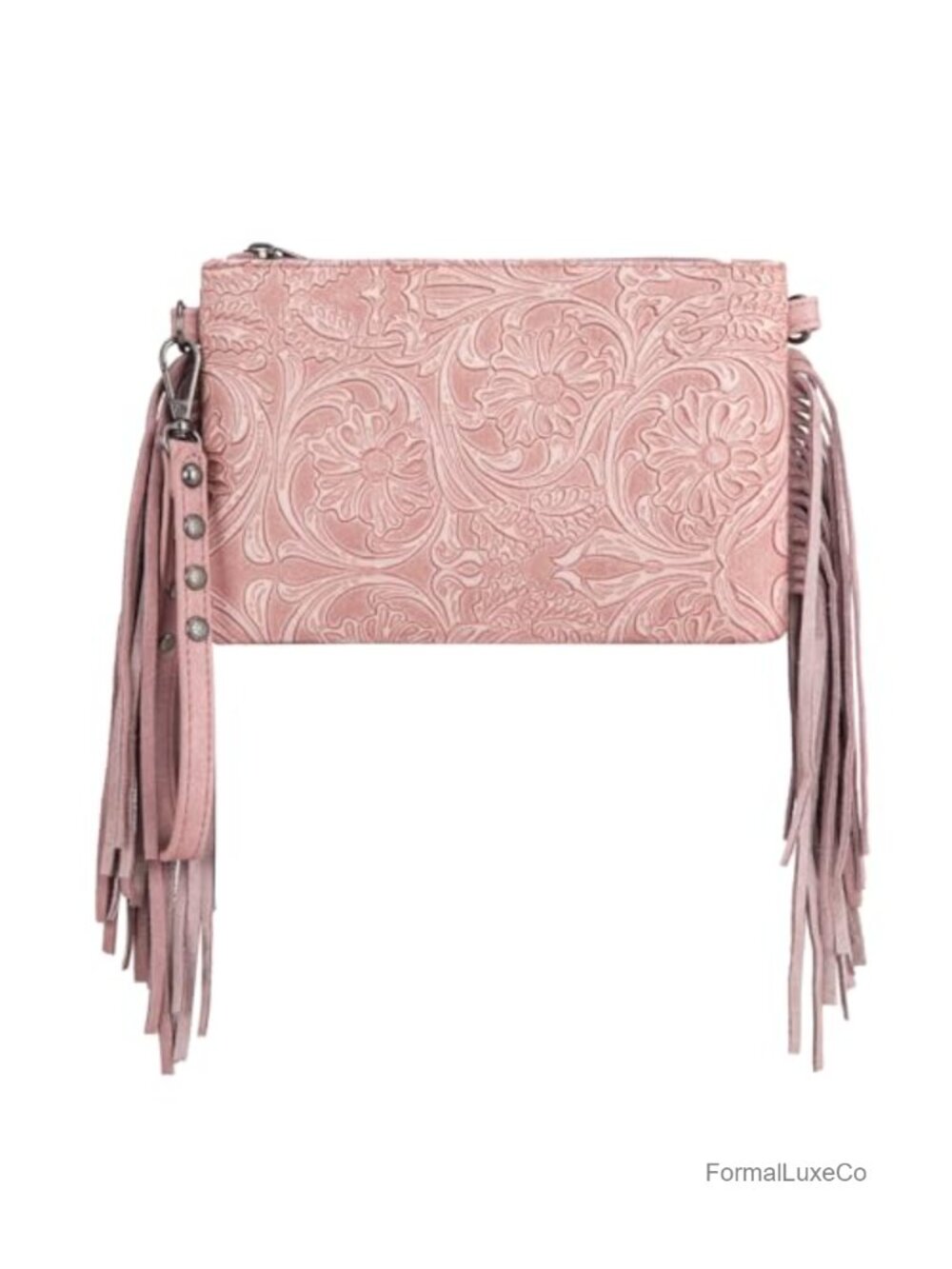 Synthetic Leather Floral Embossed Crossbody Cell Phone Purse Wristlet Clutch